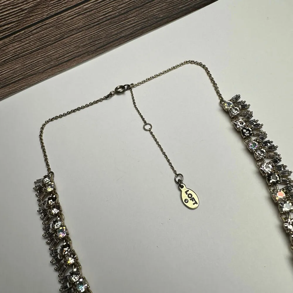 LOFT Pink Clear & AB Aurora Borealis Rhinestone Gold Tone Necklace - Image 9