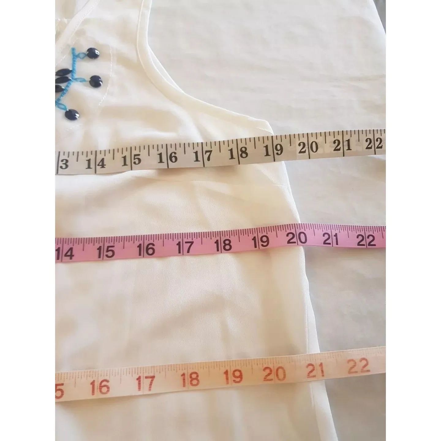 Three Pink Hearts Womens Blouse Sz XL Beaded Rhinestone Retro Hipster Boho Chic - Image 12