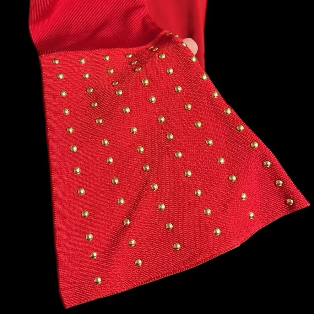 International Concepts INC red studded body con long sleeve mock neck dress - Image 6