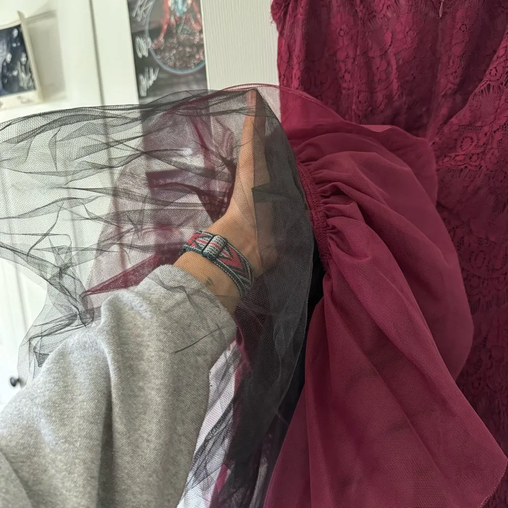 Betsy & Adam Wine Red Lace Overlay Tulle Fit & Flare Party Dress 🍷 - Image 6