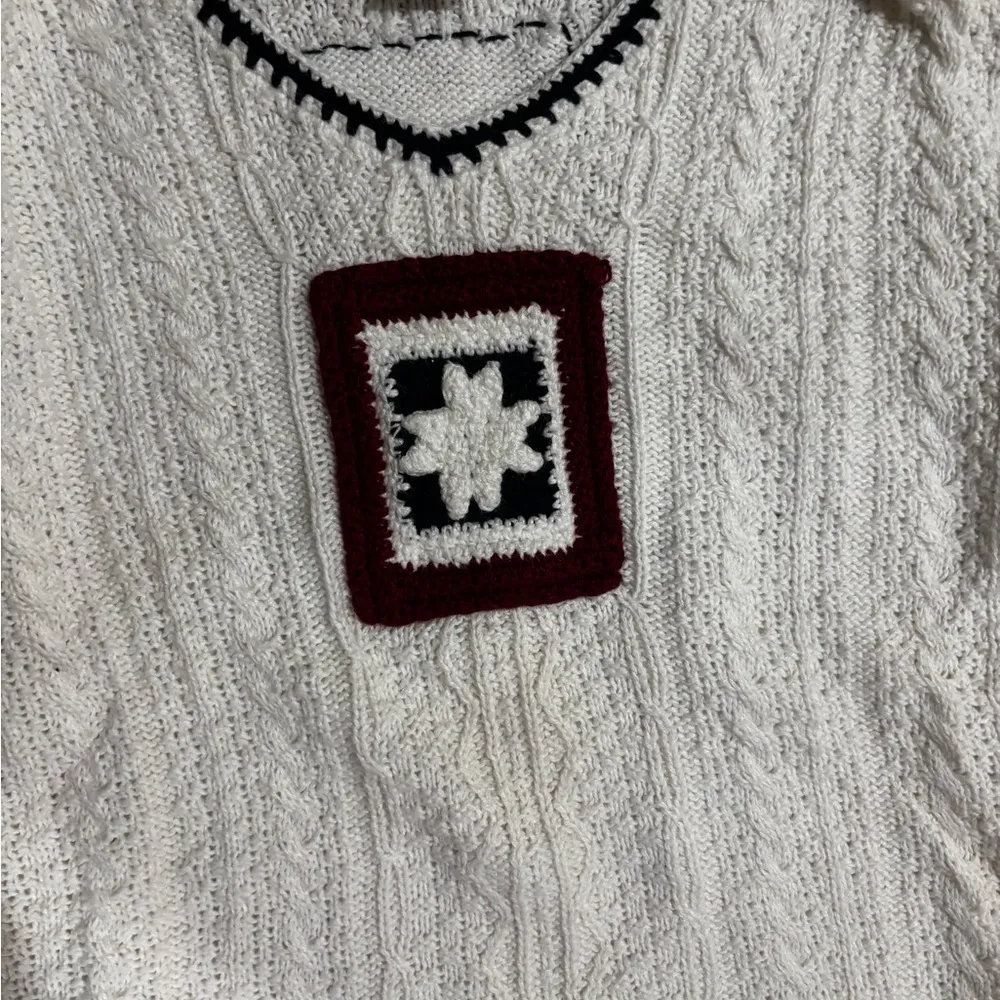Christopher & Banks  white cable knit sweater with patriotic patch, size Large​ - Image 2