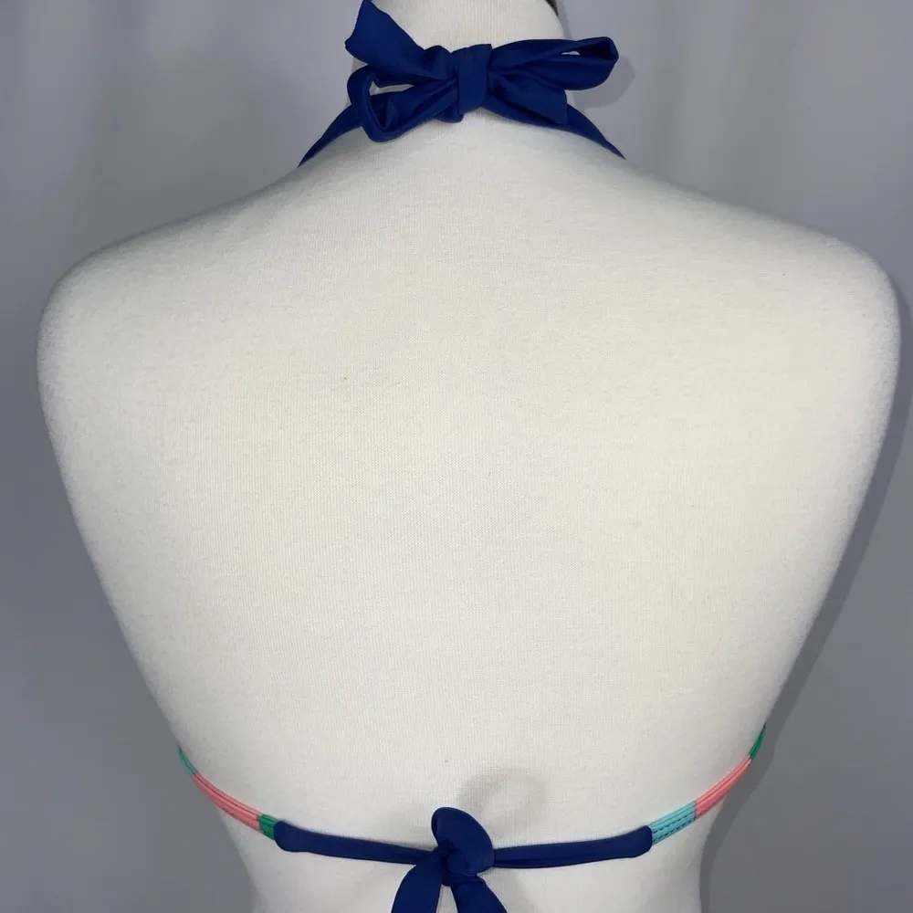 O’rageous Blue Green Black & White Striped Push Up Padded Tie Bikini Swim Top M - Image 5