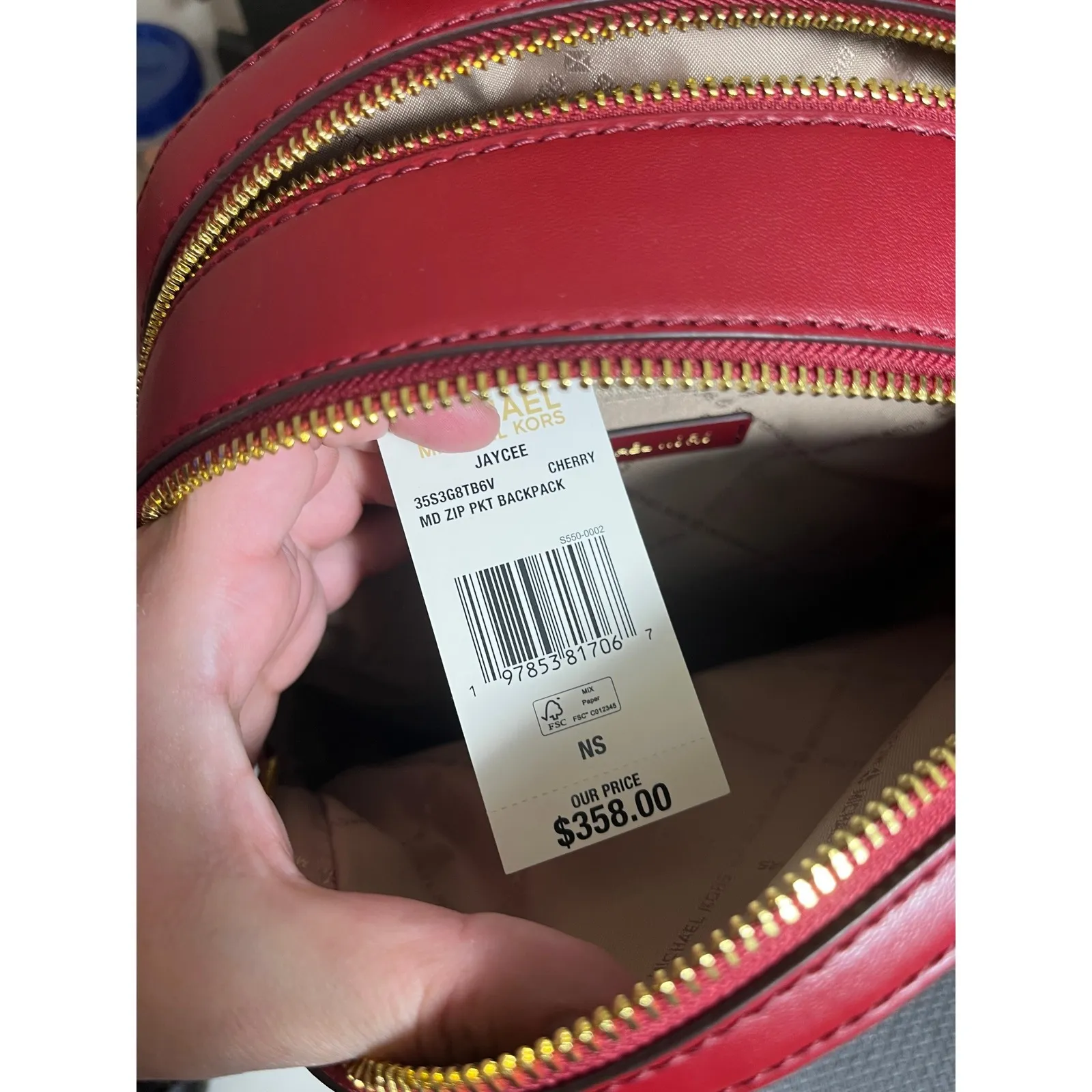 Michael Kors Jaycee Medium Signature Logo Backpack Cherry Red Leather NWT $358 - Image 7