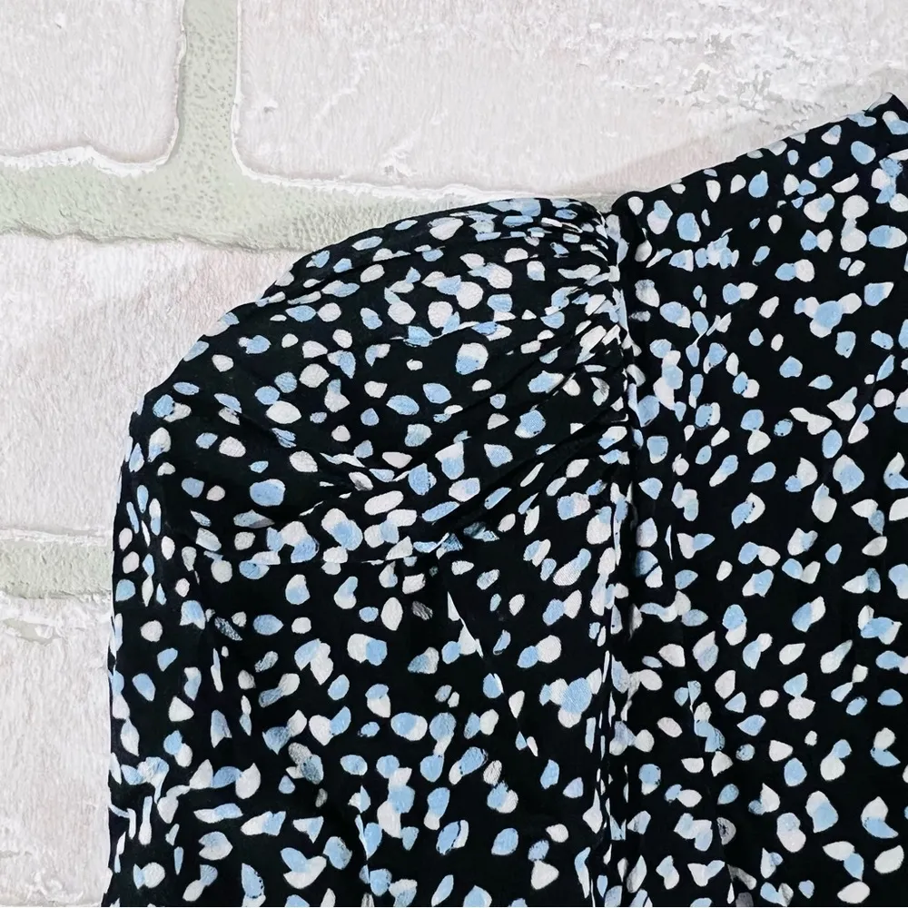 The Kooples Short Sleeve Wrap Patterned Mini Wrap Dress in Blue and Black Size 0 - Image 6