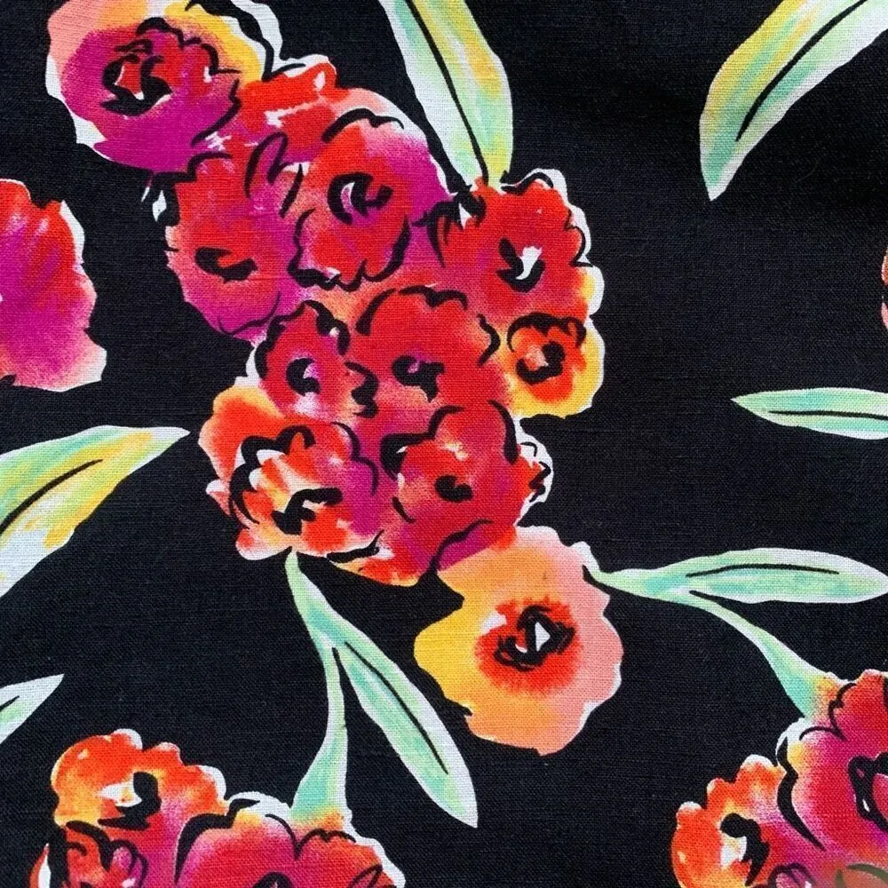 Vintage 90s Maxi Dress Black Red Tropical Floral Print Linen Blend Sleeveless Size L - Image 11
