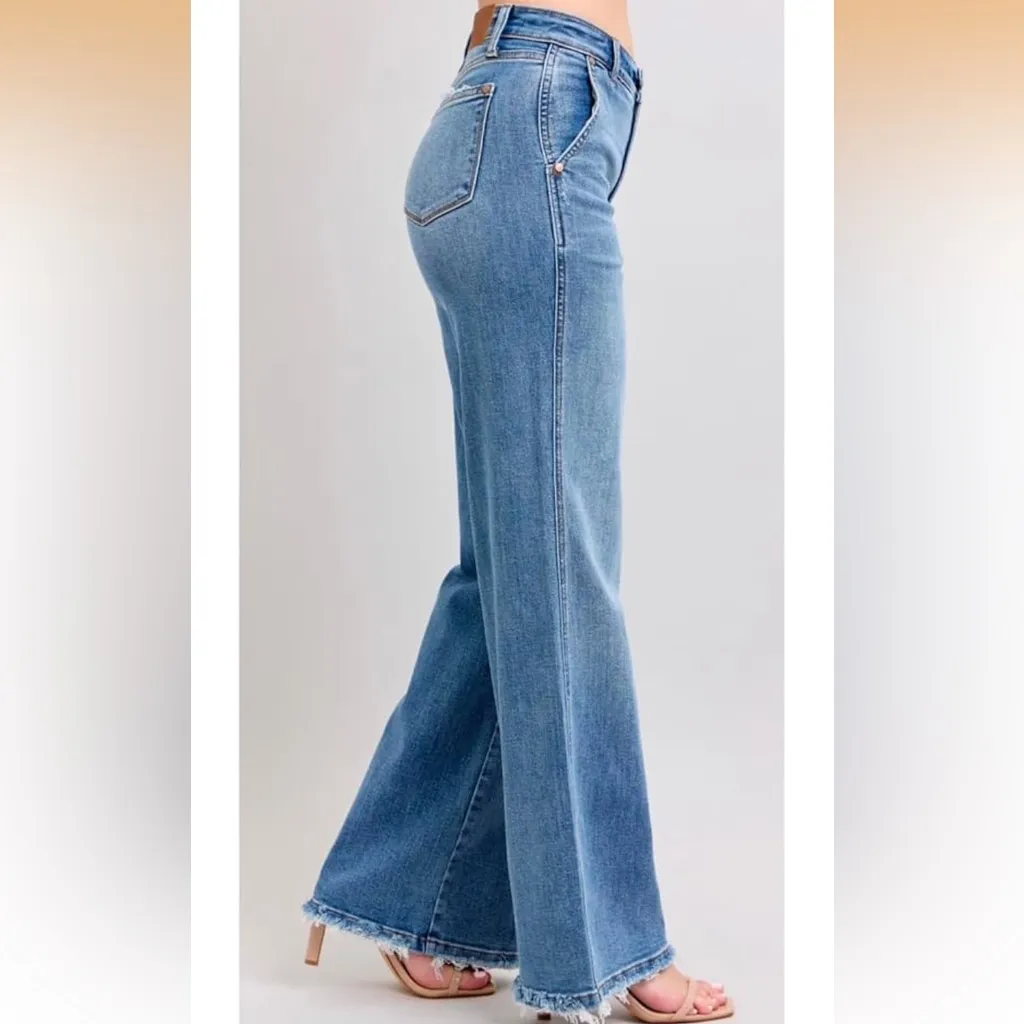 NWT Judy Blue Retro Wide Leg High Waist Raw Hem Jeans size 15 / 32 - Image 7