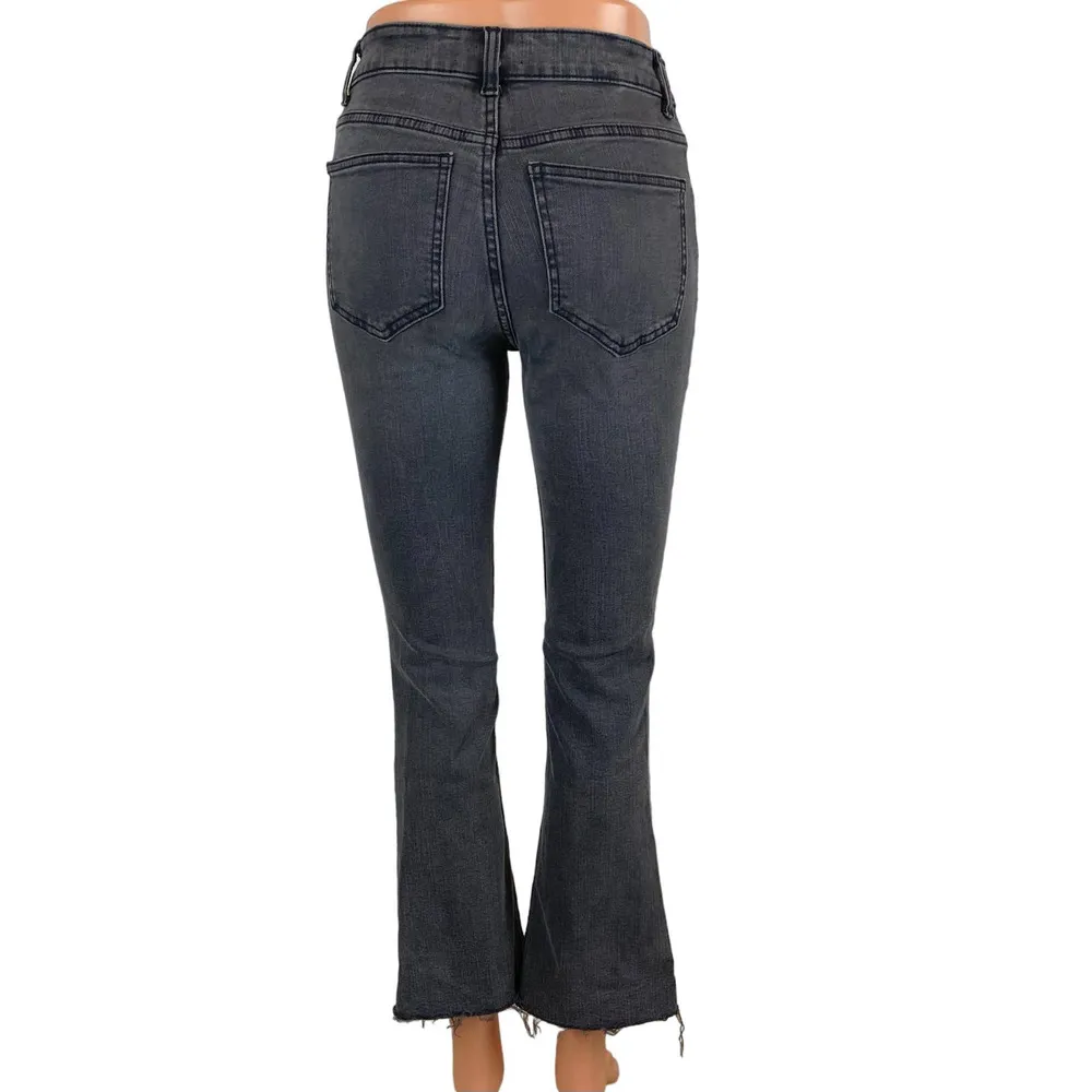 Zara Womens Gray Denim Jeans High Rise Slim Straight Flare Bottoms Raw Hem Sz 2 - Image 4
