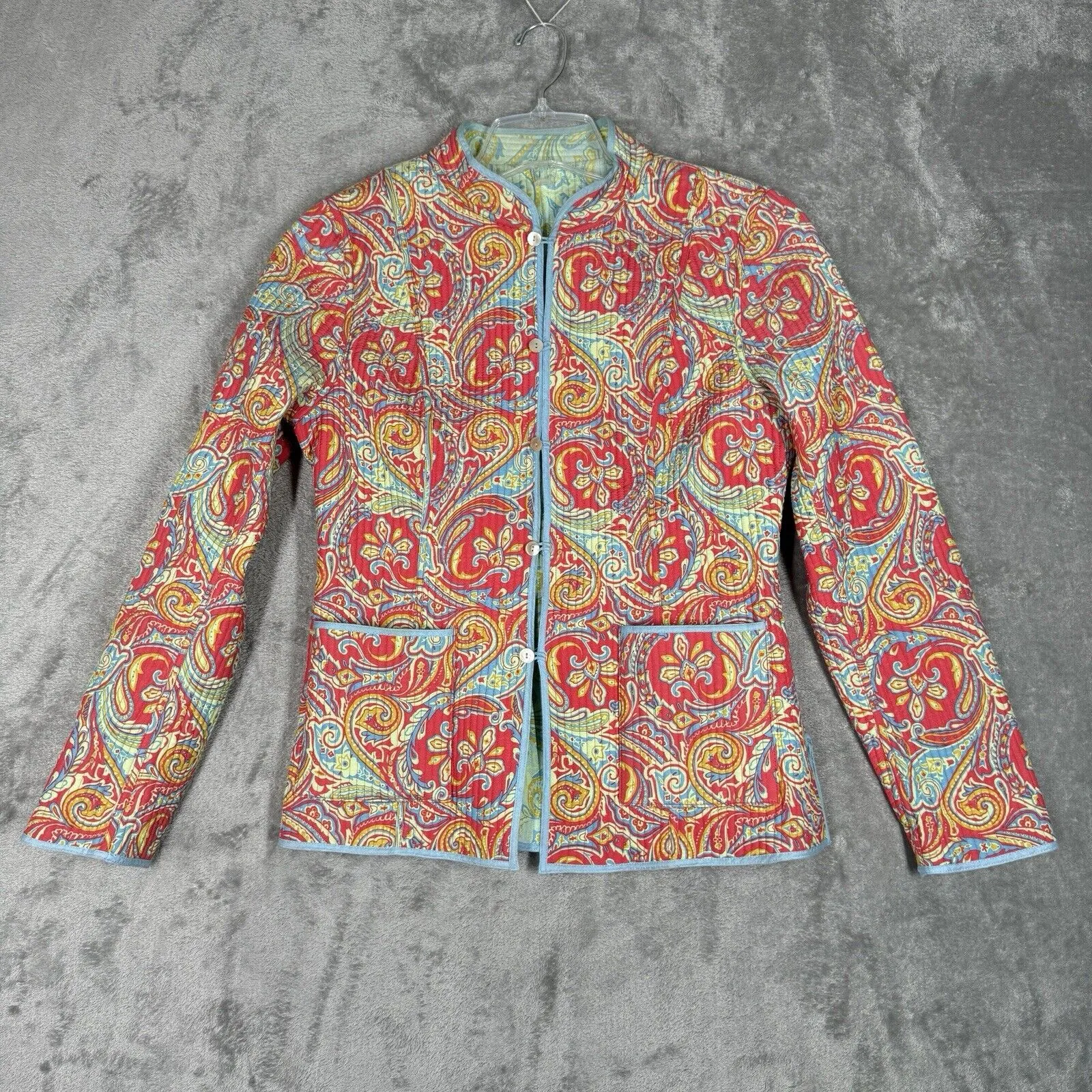 J. McLaughlin Jacket Women Small Green Orange Floral Quilted Boho Granny Grandma - Image 3