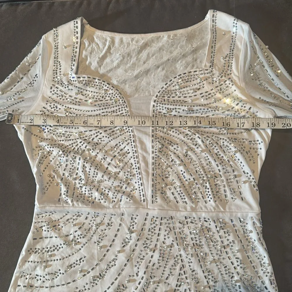 Short White Sparkly BodyCon Party Dress Long Sleeve Ruffle Hem Size L NWOT Size L - Image 12