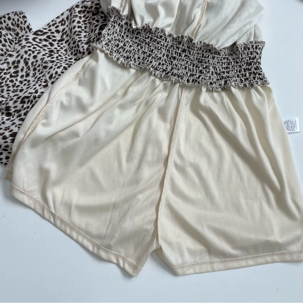 She + Sky Jumpsuit Animal Print Wide Leg High Neck Halter Black Taupe Cream - Image 14