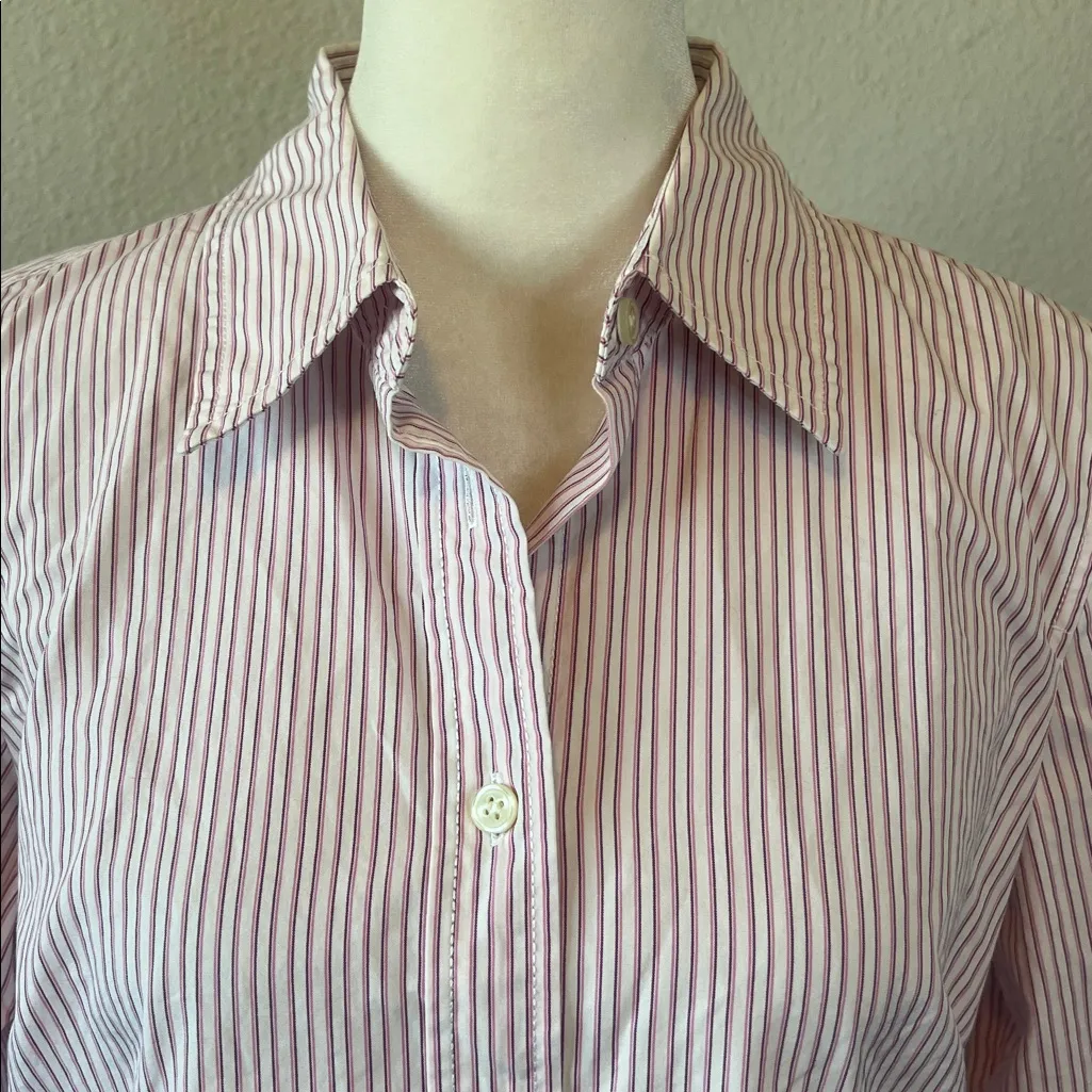 JCrew Factory Striped Cotton 3/4 Sleeve Button Down Size Medium White - Image 2