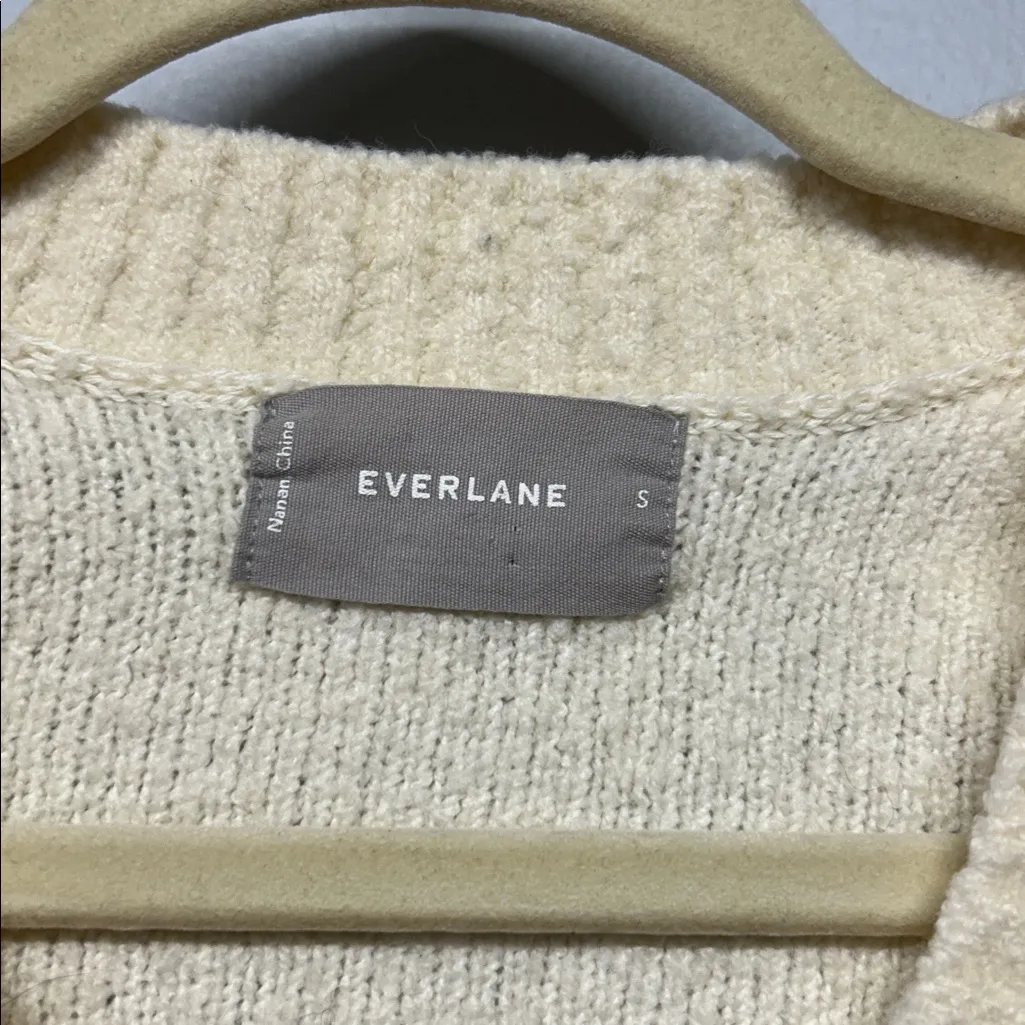 Everlane Teddy Wool Blend V-neck Sweater Cream Size Small Boucle Long Sleeve Rib - Image 3