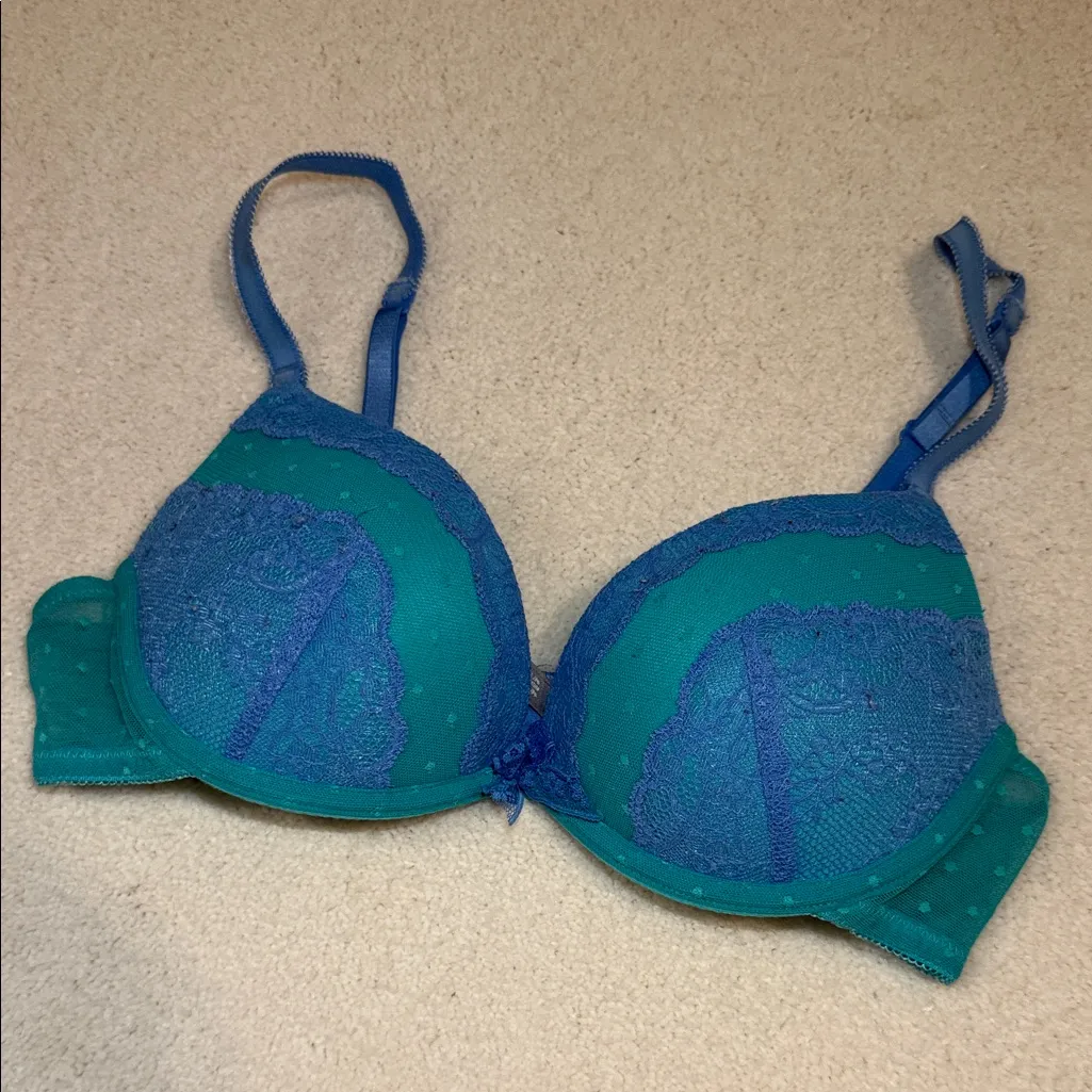 Aerie Limited Edition EMMA Blue and Teal Lace Push-up Bra - Image 2