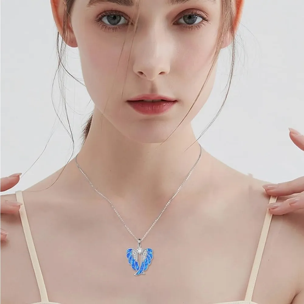 Sterling Silver Blue Angel Wing Necklace - Image 5