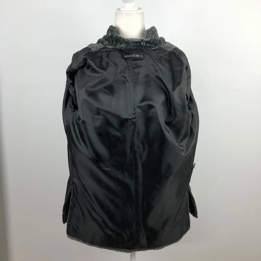 Lafayette 148 New York Faux Fur Jacket Gray Curly Persian Lamb Open Coat Medium - Image 14