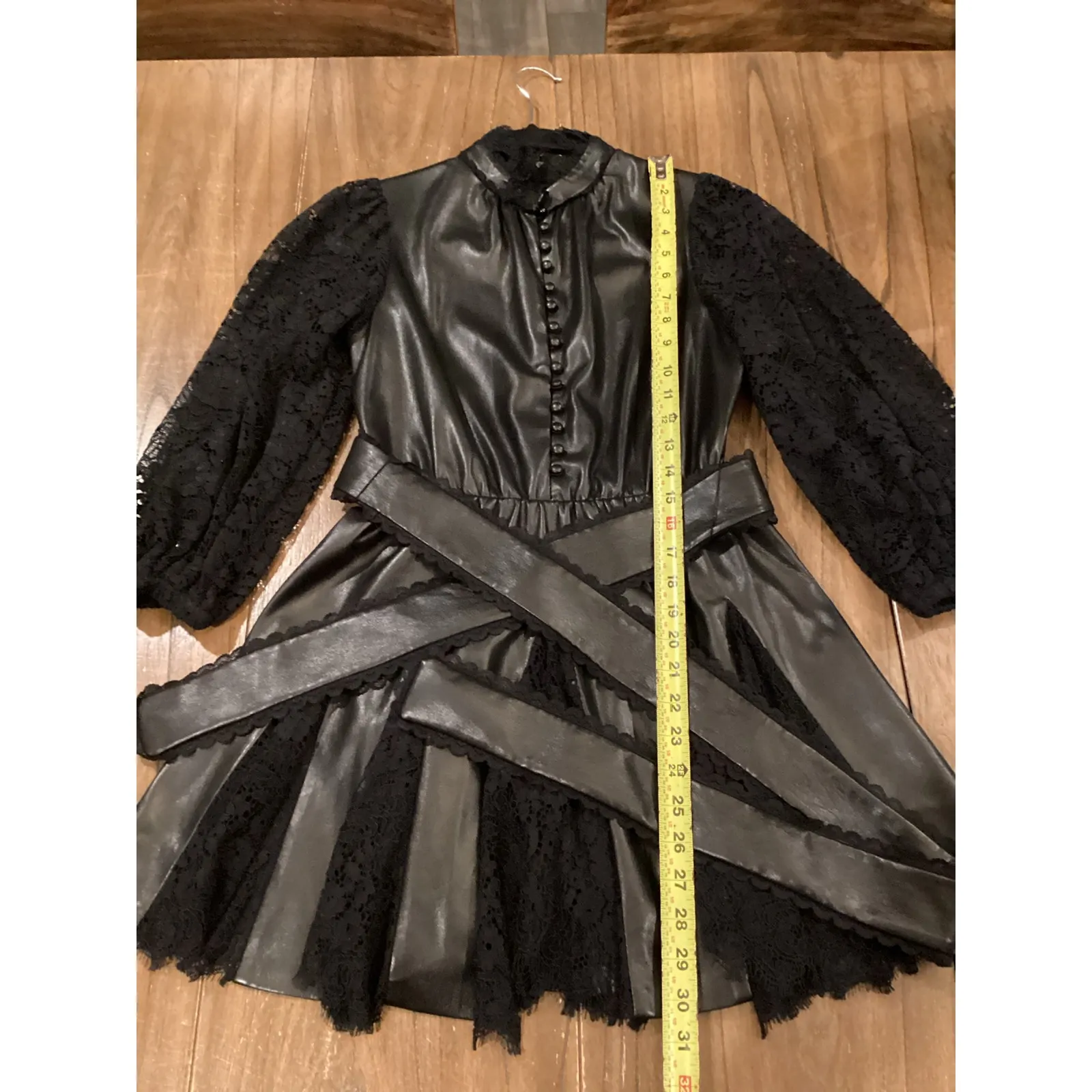 Alice + Olivia Mina Faux Leather and lace long sleeve Mini Dress 0 - Image 3