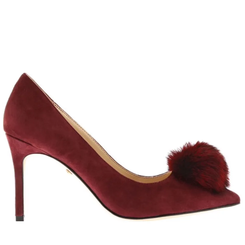Charles David Suede Duchess Heels w/ Fluffy Pom Accent - Cabernet - $229 NWT! - Image 2