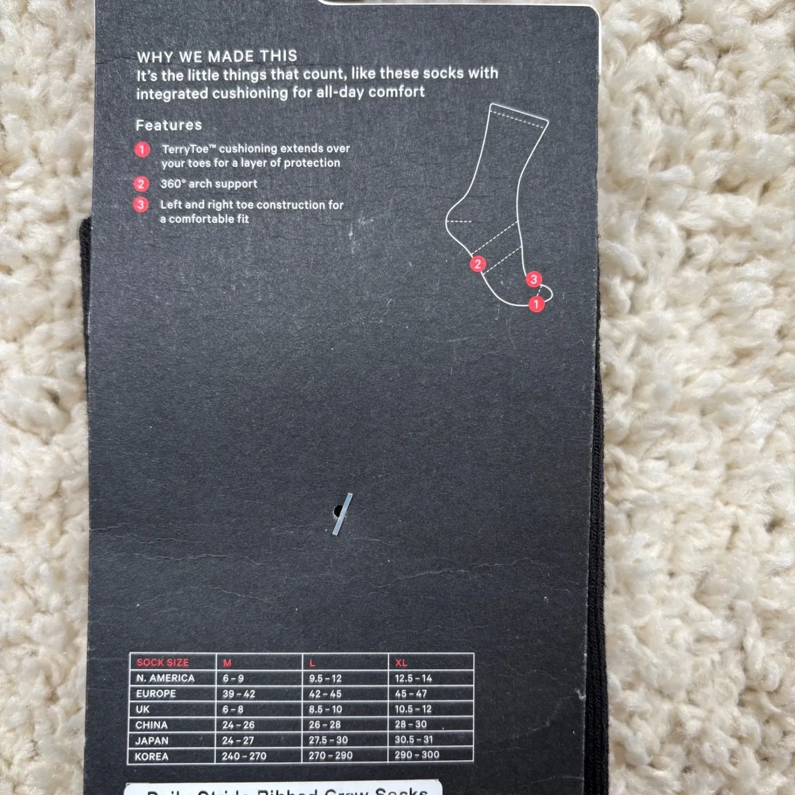 Lululemon Daily Essentials Daily Stride Ribbed Crew Socks Black Size L - Image 4