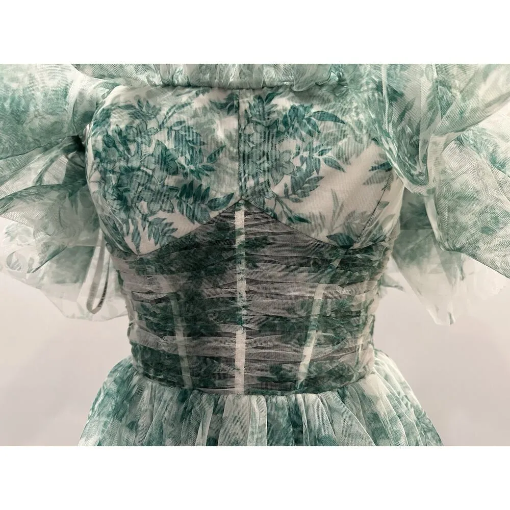 Sherri Hill 56128 Green Print Ruffle Off the Shoulder Gown Sz 6 NWOT - Image 5