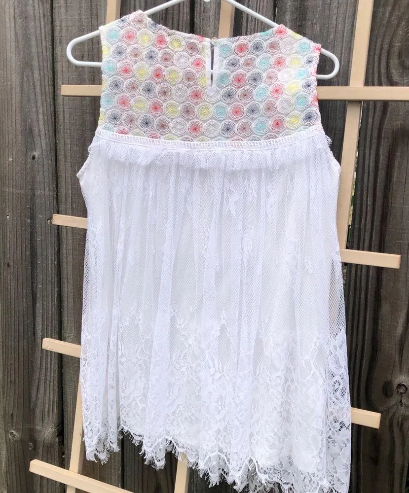 V CHRISTINA Lace Flora Sleeveless Blouse L White Size L - Image 8