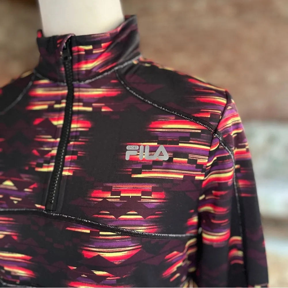 Fila Black Multi Space Dye Pullover Athletic Quarter Zip Jacket M - Image 5