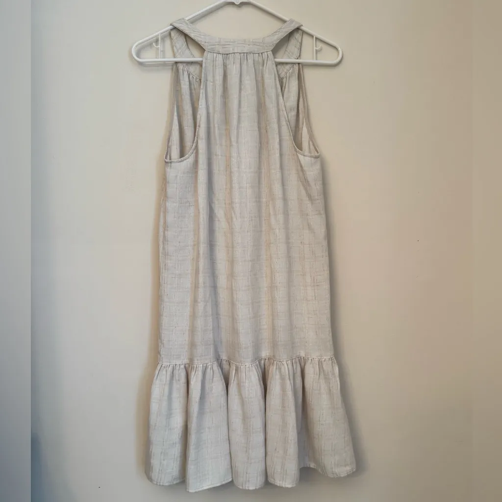 Maven West Linen Blend Sleeveless V-Neck Ruffle Hem Dress Size Small Beige Boho - Image 2