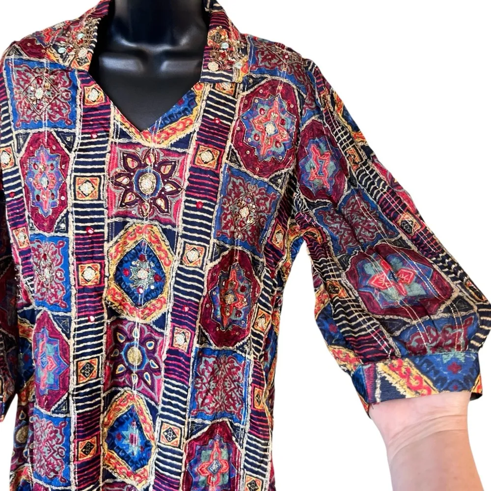 Indian kurti pakistani kurtee embellished tunic top Blue Size XL - Image 5