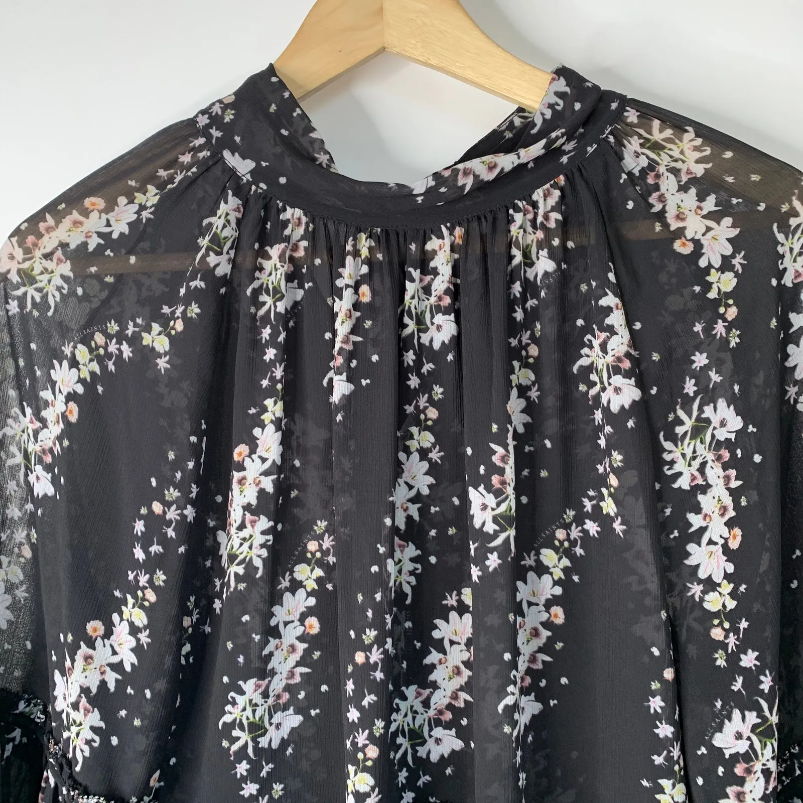 All Saints Eimar Cultivar Balloon Sleeve Sheer Floral Womens Top Size 4 Small - Image 15