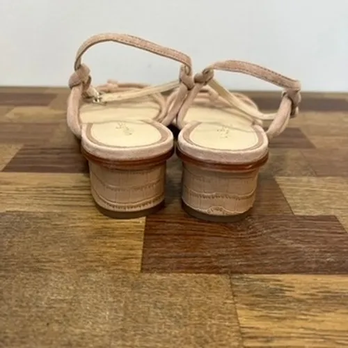 J Mclaughlin Womens Sandals 8 Nude Strappy Kitten Heel NEW Reptile Heel Minimal‎ - Image 8