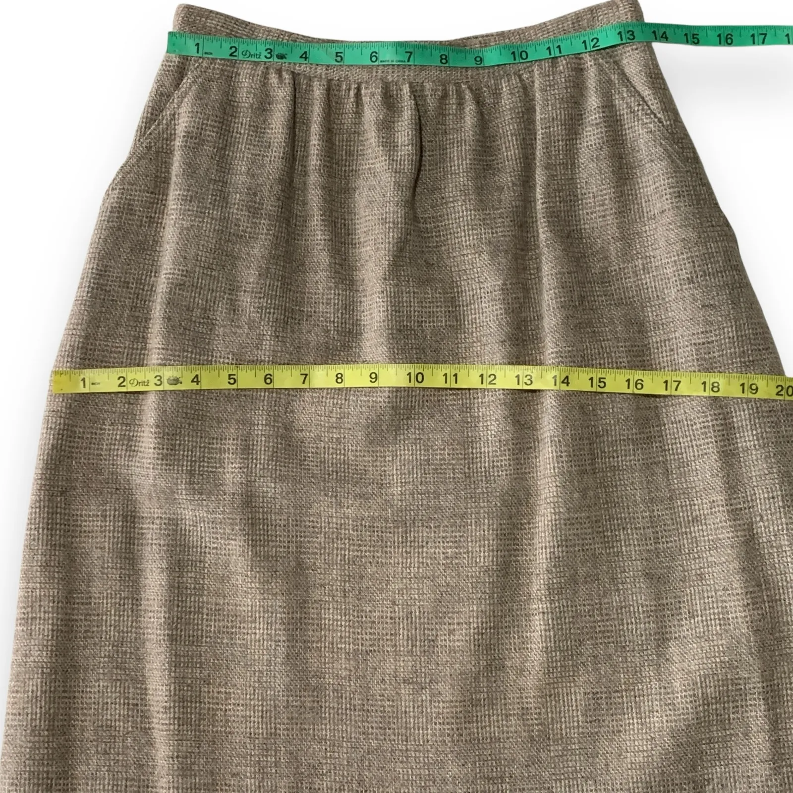 Vintage 70s Wool Suit 2 Piece Skirt Blazer Peabody House Houndstooth Size 11 12 Tan - Image 9