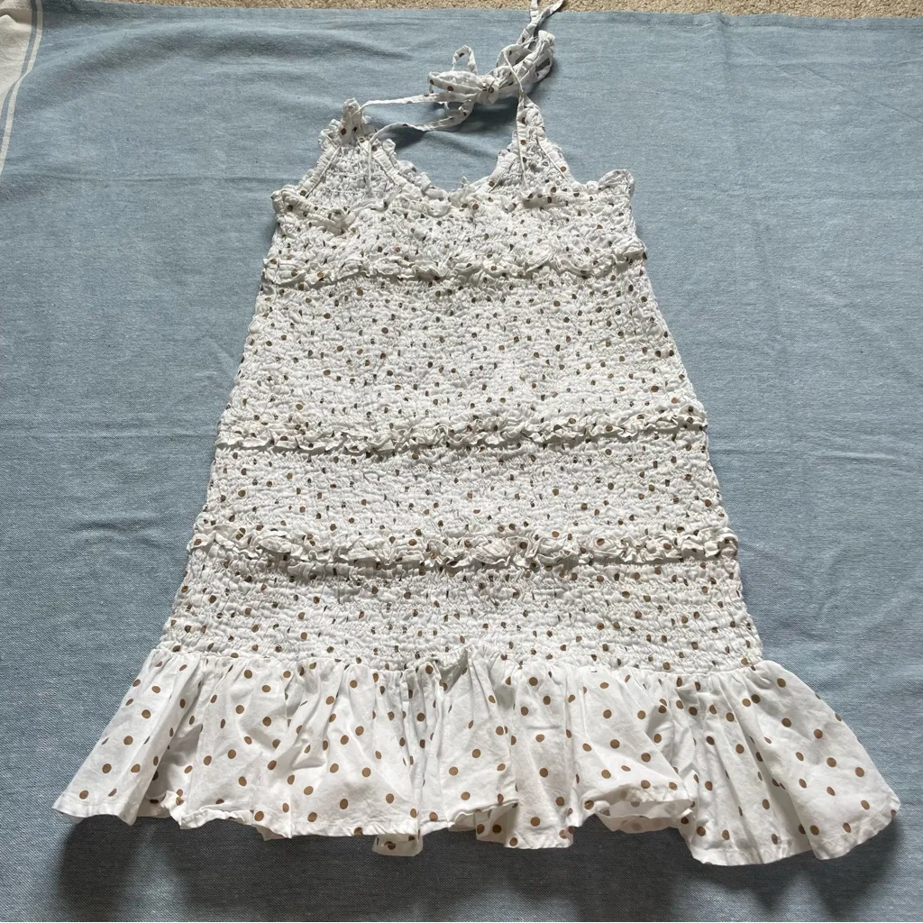 🛎️ 5/$20 Asos Halter Ruffle Smocked Ribbed Ultra Mini Dress Size 4 White - Image 4