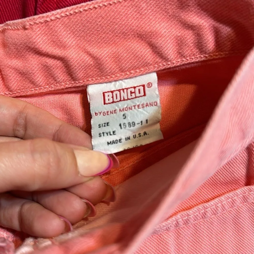 Vintage 90s bongo light pink denim jean shorts big logo on back size 5 - Image 8