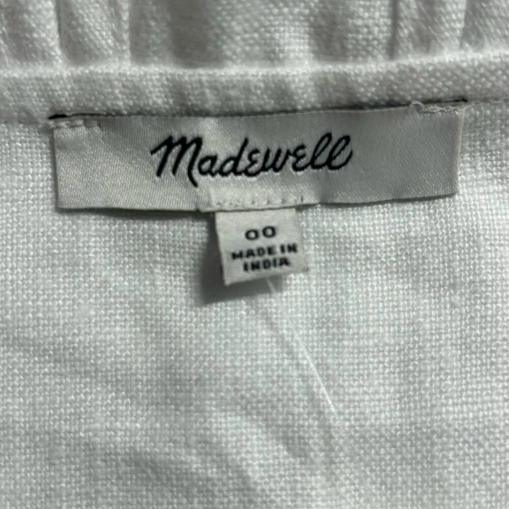 Madewell Women's Embroidered Tank Dress Linen White Square Neck Size 00 NEW Flaw - Image 9