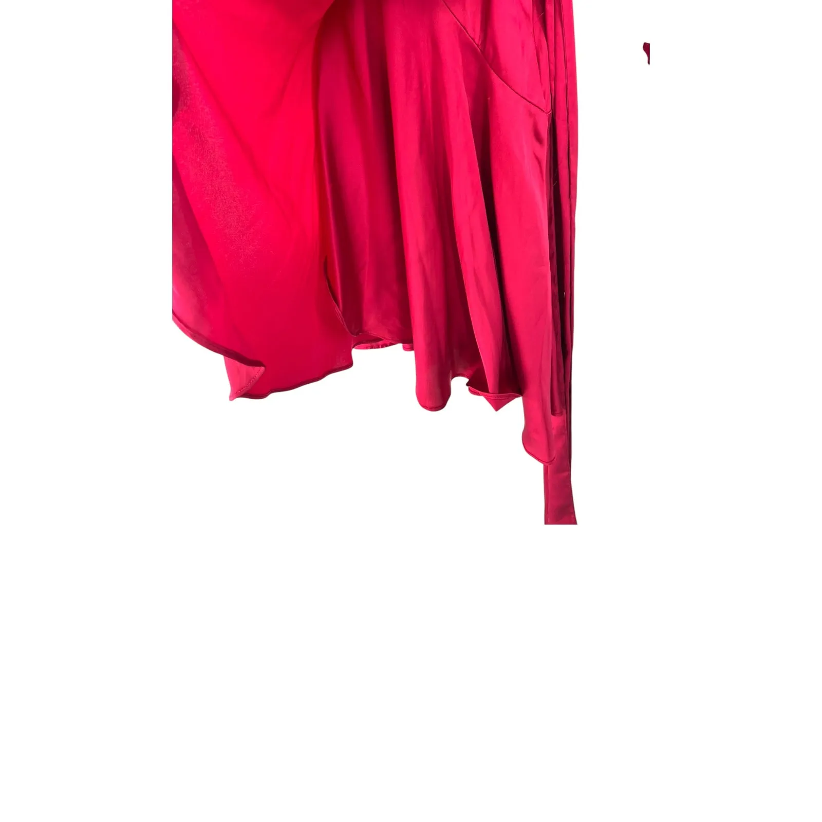 Vicci | XS | Dress Satin Wrap Ruffle Mini Magenta Cuffed Sleeve V Neck Flutter Pink - Image 3