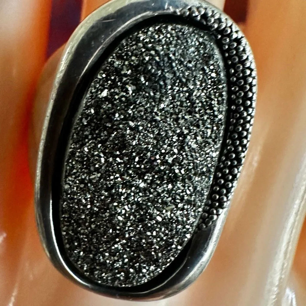 Michael Dawkins Sterling Silver Black Druzy Quartz Statement Ring - Image 3