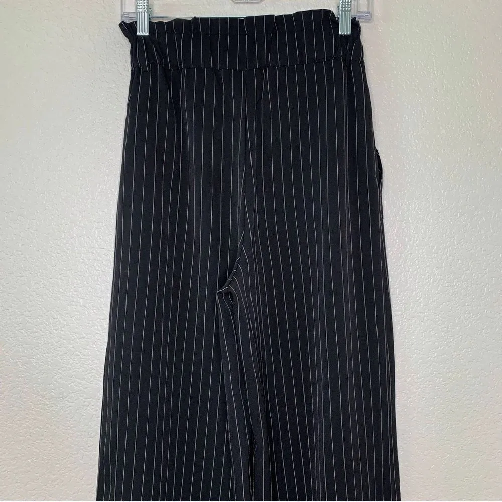 Rehab Women’s Black White Stripe High-Waisted Wide Leg Paper Bag Pants - Image 6