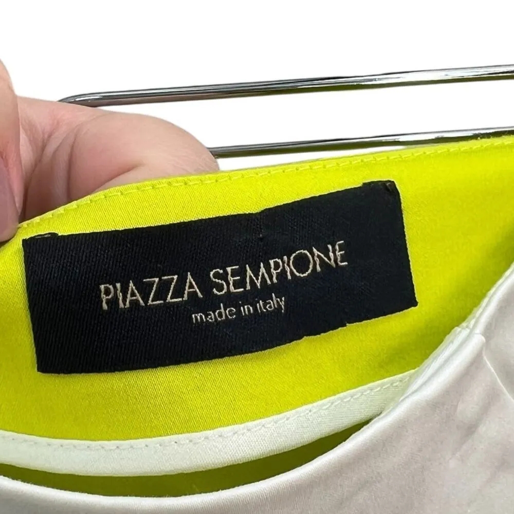 Piazza Sempione Neon Lime Green Cream Colorblock‎ Mini Skirt Size 38 US 2 - Image 7
