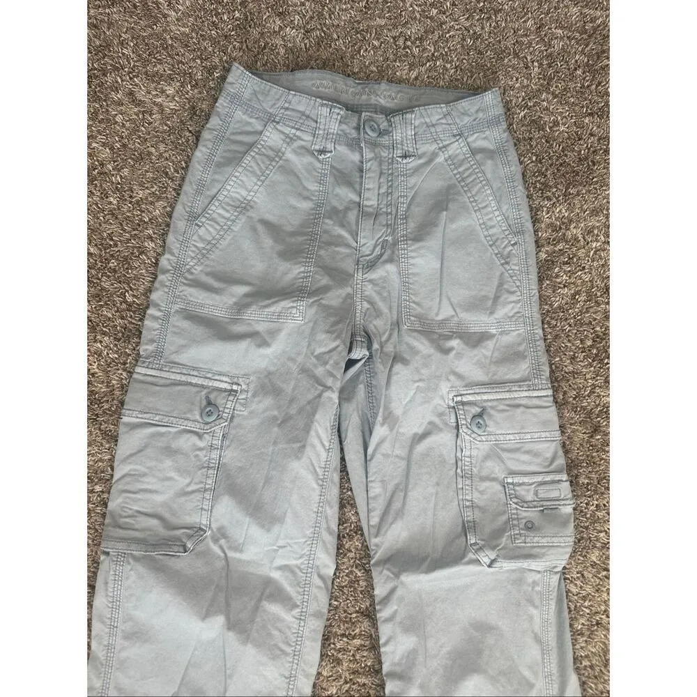 american eagle stretch baggy jogger cargo pants light blue size 00 wide leg y2k - Image 5