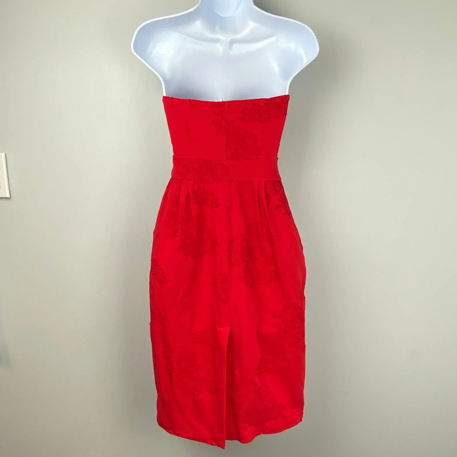 Alexander McQueen Red Floral Brocade Strapless Corset Mini Dress Size 38 US2 - Image 4