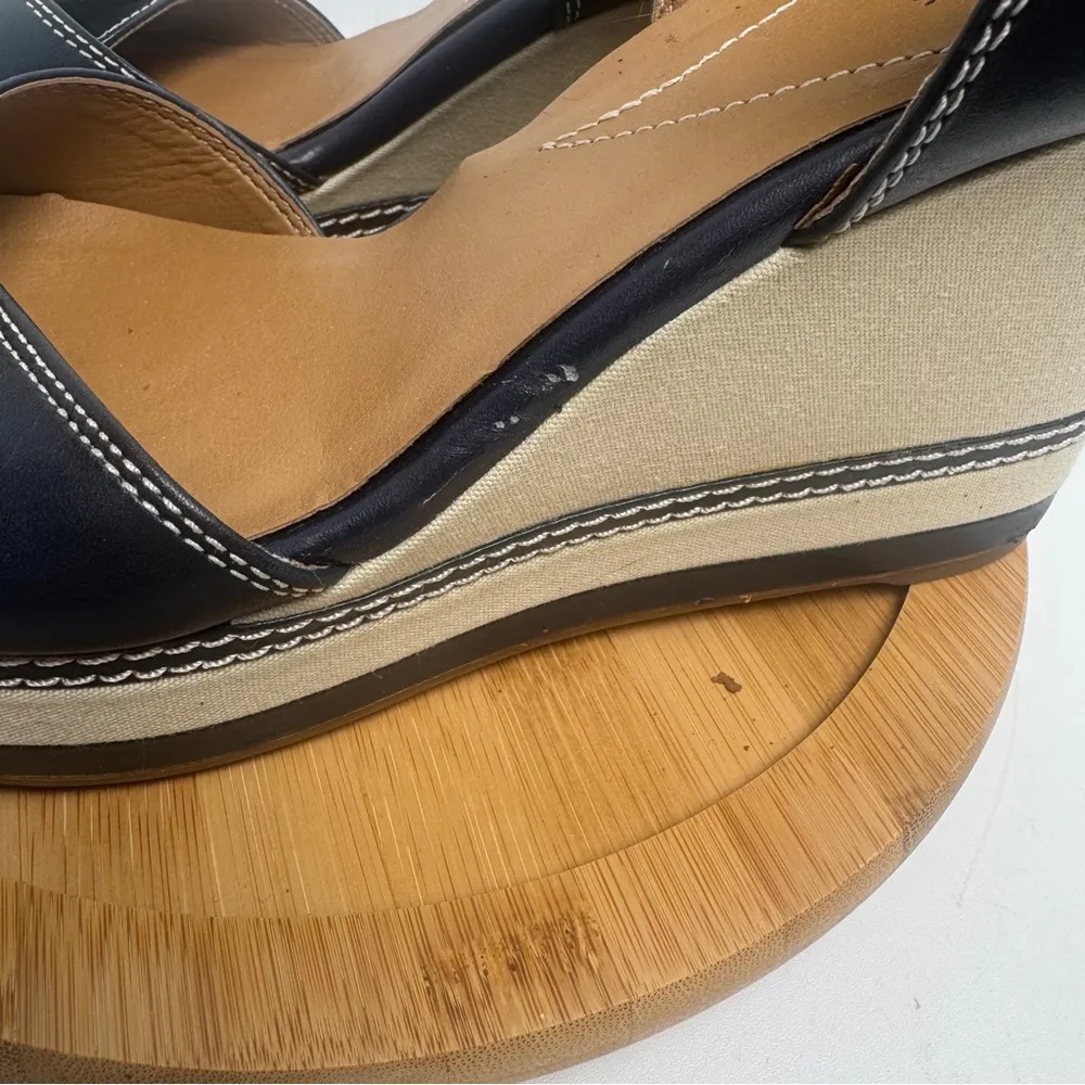 Clarks Collection Zia Castle Black Leather Wedge Ankle Strap Sandal Women Sz 10M - Image 7