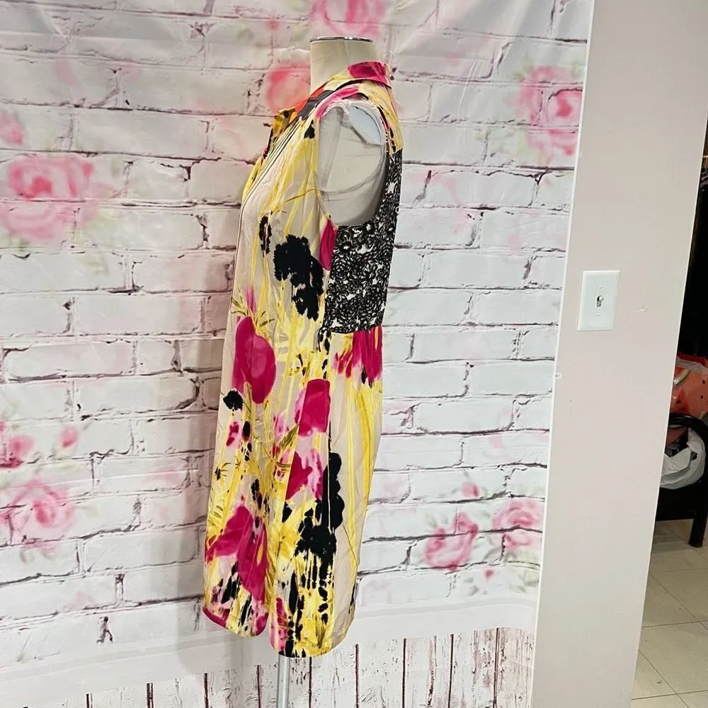 Tabitha Anthropologie silk yellow print collared sleeveless shirt dress - Image 8