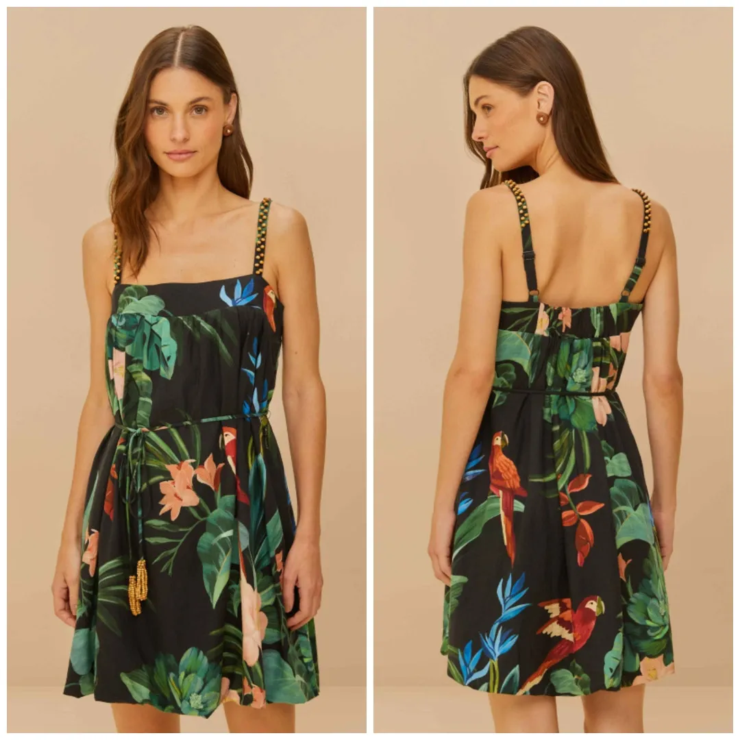 NWT Farm Rio Black Midnight Macaw Fiesta Sleeveless Mini Dress Size M - Image 2