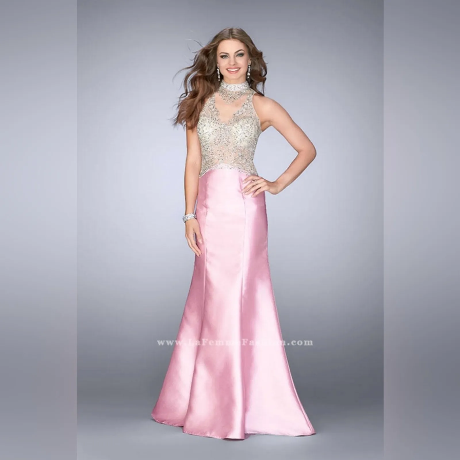 La Femme by GiGi 24562 light pink satin beaded mermaid gown NEW 0 - Image 2