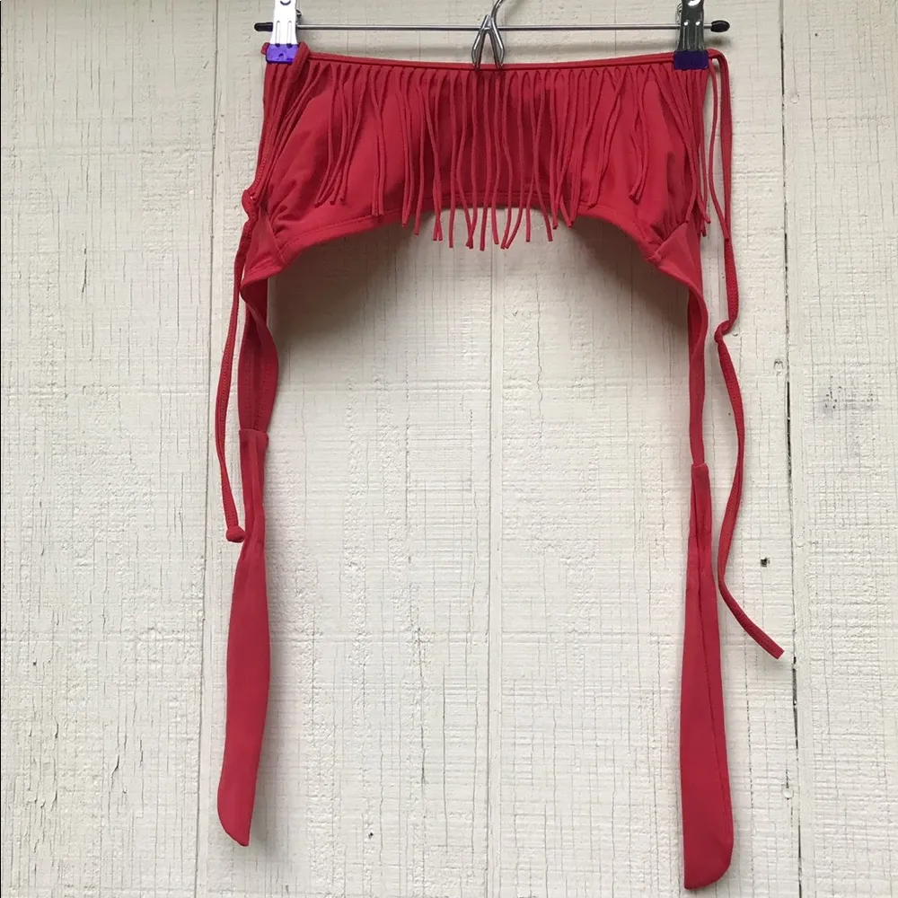 M/L cowgirl Red Fringe Swimsuit Bralette Top - Image 4