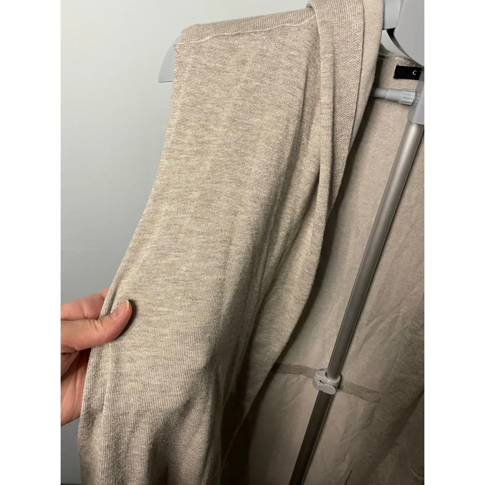 Cyrus Women's 3X Sleeveless‎ Knit Hooded Cardigan Duster Vest Beige - Image 2