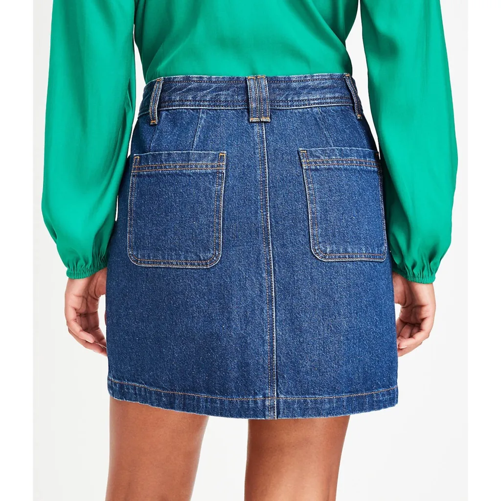 LOFT Patch Pocket Button Front Denim Mini Skirt in Deep Indigo Wash Size 10 - Image 2