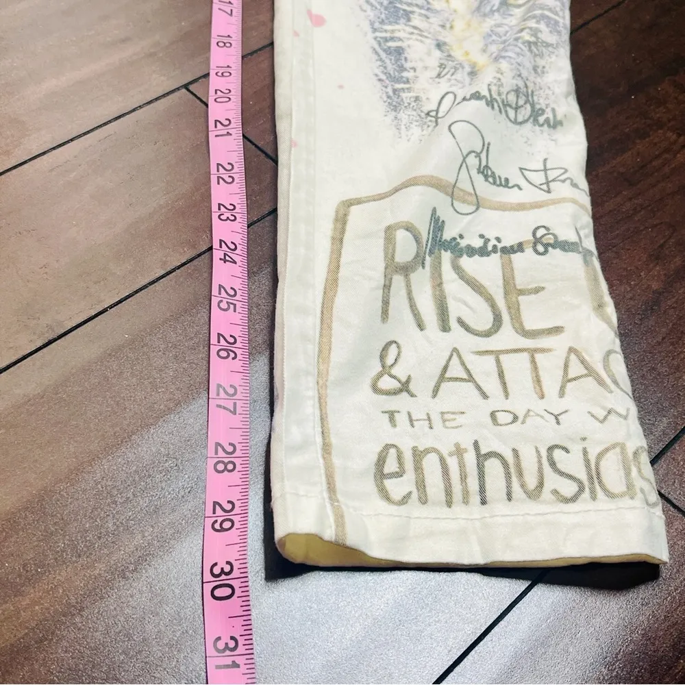 Made in Italy Summer pants CRUSH jeans white flower rose butterflies writing Size L - Image 9