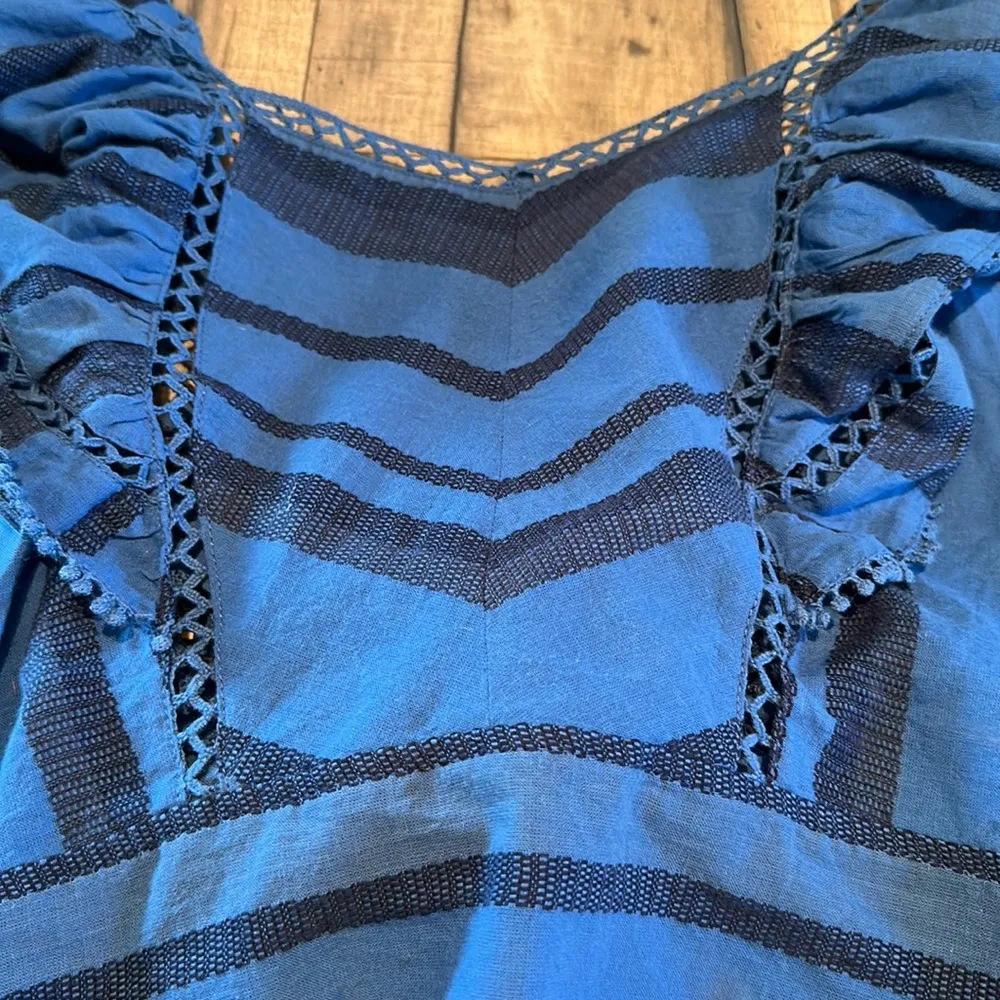 Free People Women’s XL New On a Yacht Blouse Blue Ruffle Backless Tie Crop Boho - Image 3