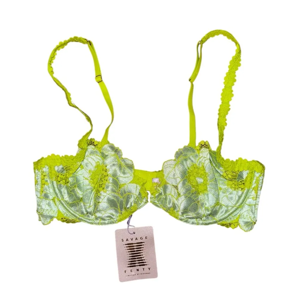 Savage X Fenty NWT Perfect Poppies Unlined Lace Demi Bra women’s size 36B Yellow - Image 6
