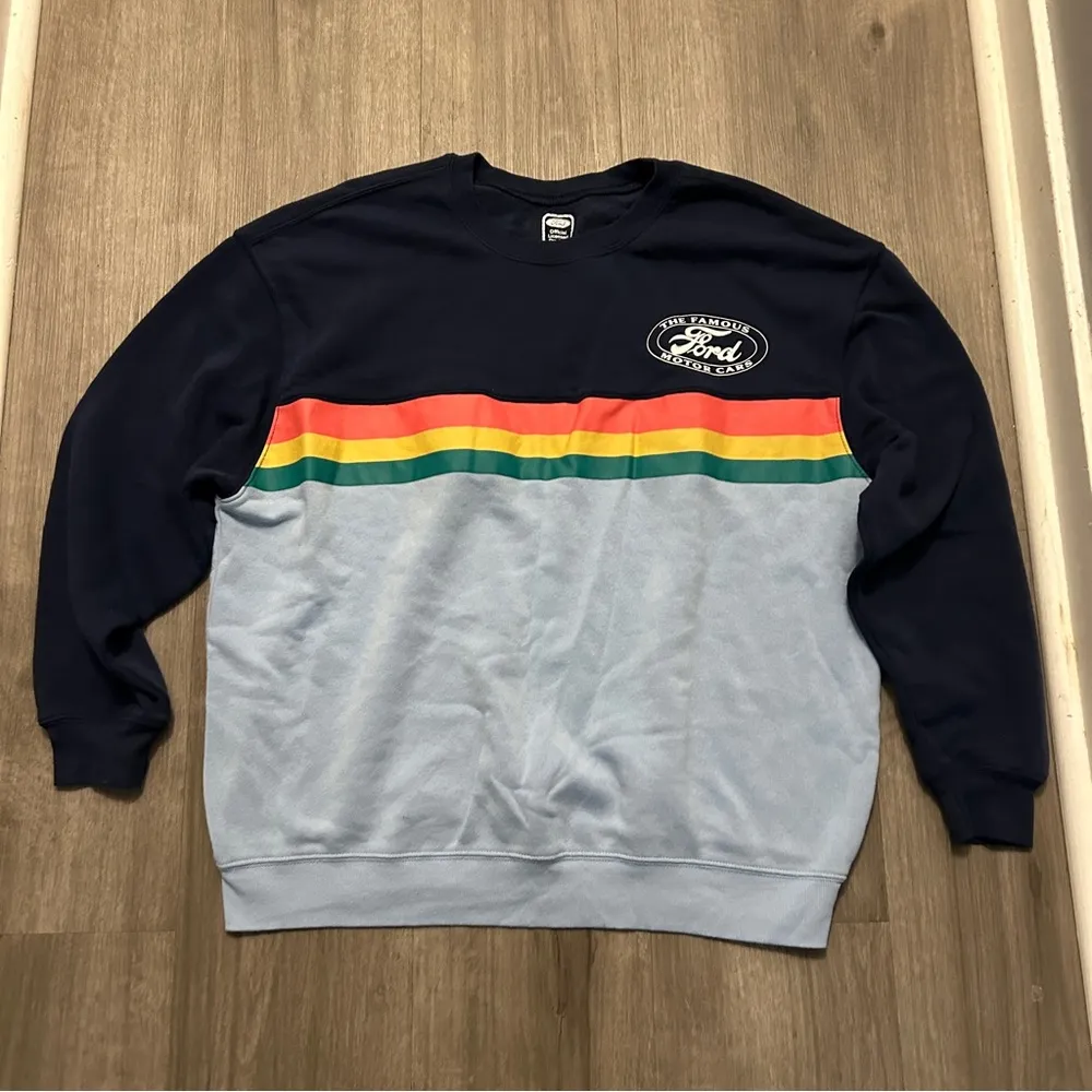 Ford Rainbow Stripe Crewneck Pullover Sweatshirt Blue Size XL - Image 2